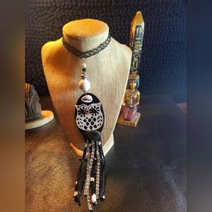 Black simulated tattoo owl choker